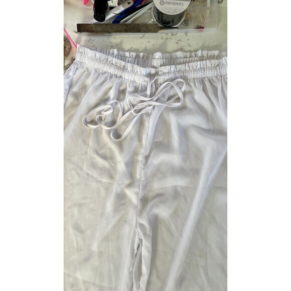 PLT White Sheer Wide Leg Drawstring Pants Size 12 Resort Beach Vacation - Picture 8 of 15